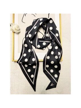 Hair Scarf Black and White Dots Silky Long Neck Head Scarves Purse Bag Scarfs
